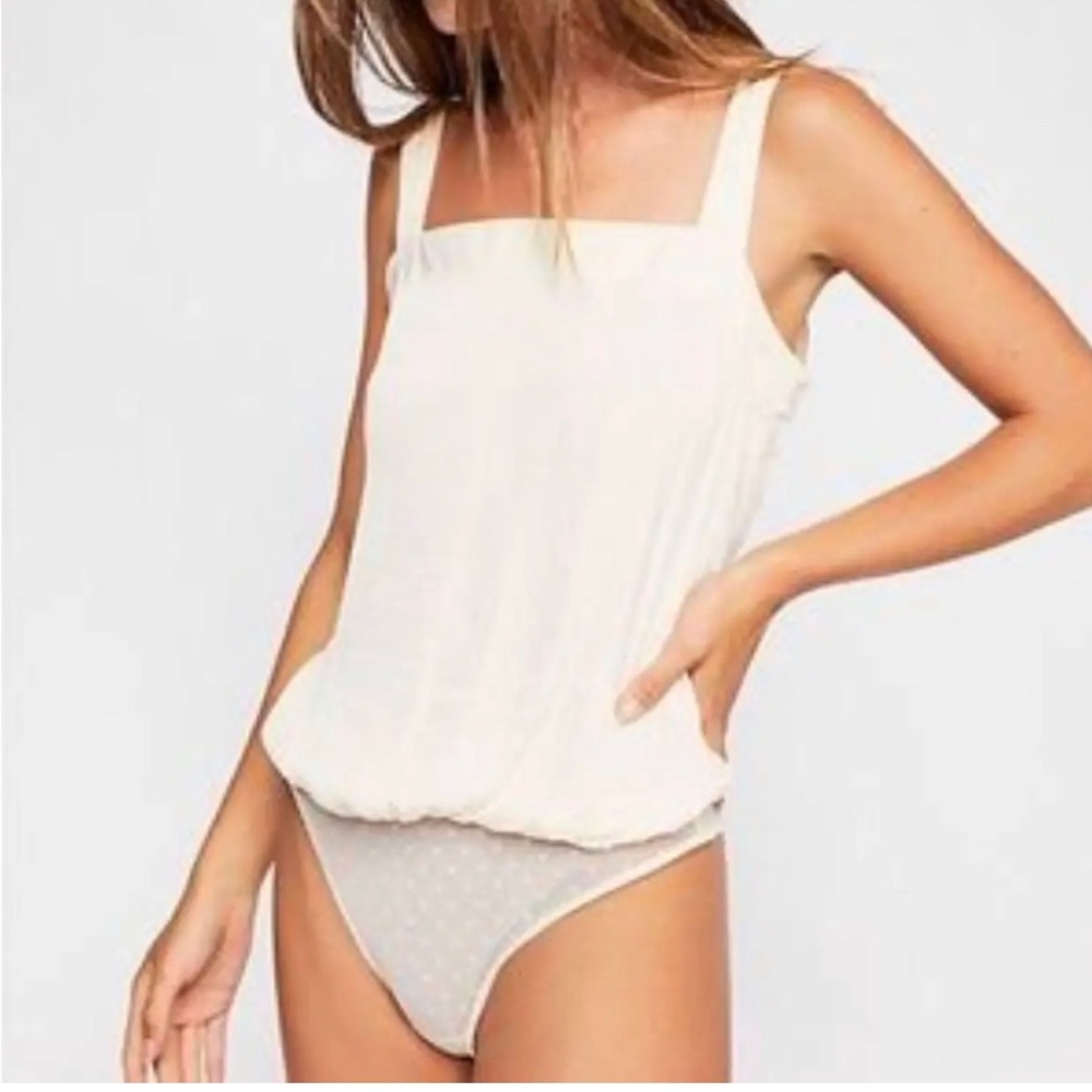 Free People Ties Over Guys Cream Bow Bodysuit-XS